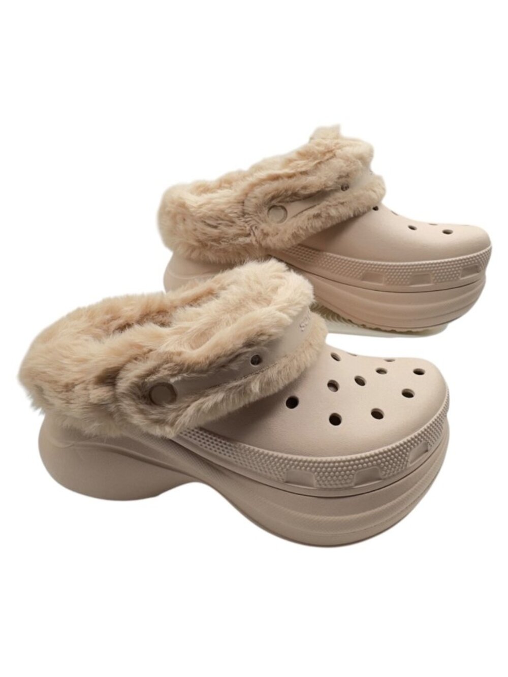 Crocs Classic Platform Lined Clog Womens 8 Beige Faux Fur Slip On Comfort Shoes